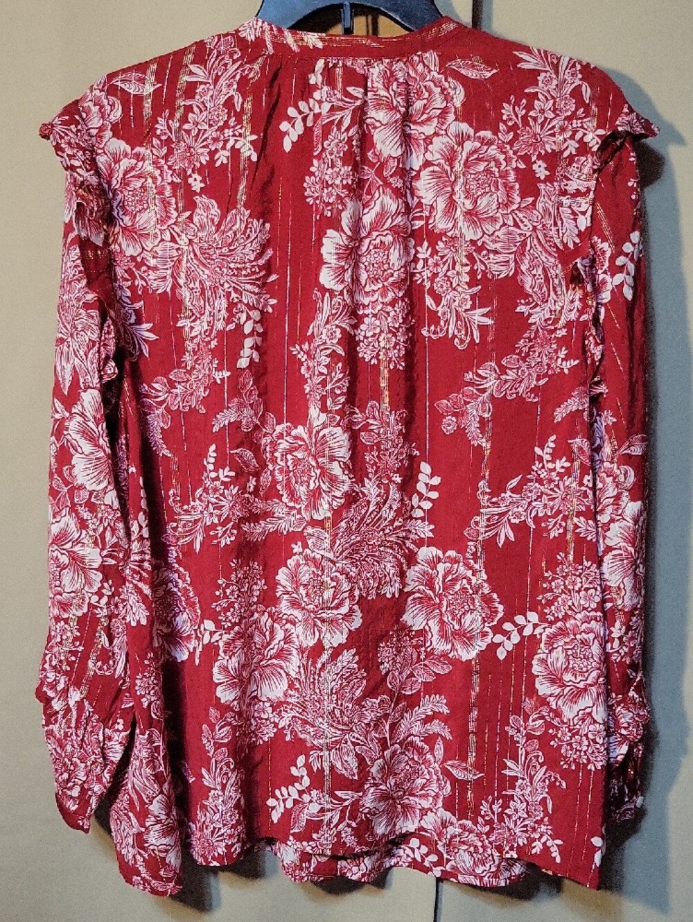 Style & Co. Red Floral Button-Front Ruffle Blouse - Picture 5 of 5
